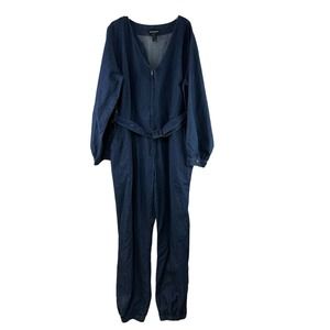 Ashley Stewart Denim Jumpsuit Womens Size 18 Dark Wash Jogger Belted Full Zip